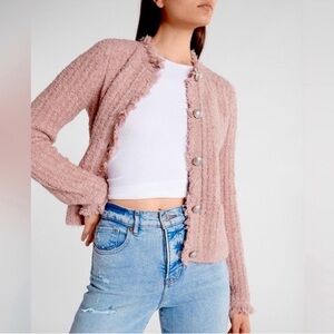 Express Boucle Pink Tweed Women's Sweater Cardigan